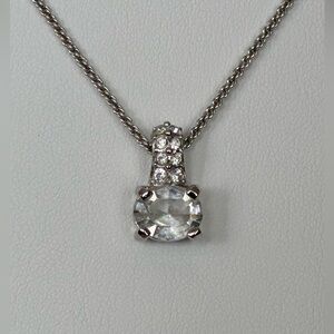 Swarovski Signed Silver-Tone Oval Crystal Pendant Necklace